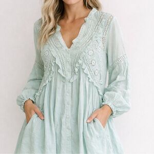 Attic Salt Baby Blue Button Up Tunic Dress